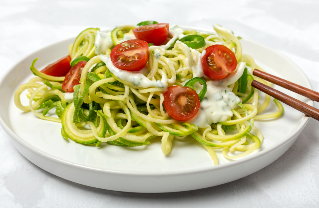 Zucchini noodles with tomatoes