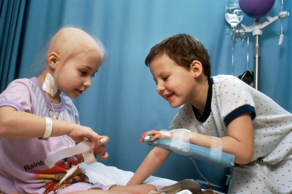 Two pediatric cancer
patients who have received chemotherapy